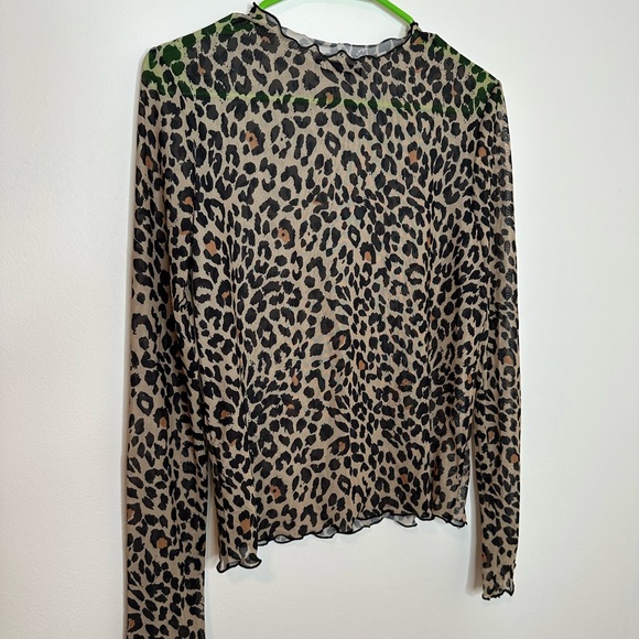 Zara cheetah print mesh see through long sleeve shirt size medium - Picture 6 of 7